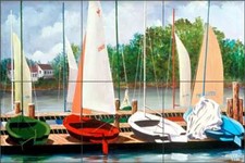 Sailboat Tile Backsplash Harris Nautical Art Ceramic Mural POV-HHA014