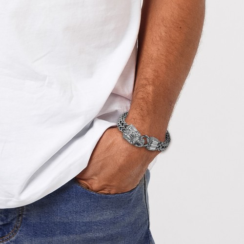 8.7 inches Mens Stainless Steel Dragon Head Biker Bracelet Figaro Chain Bangle - Picture 5 of 26