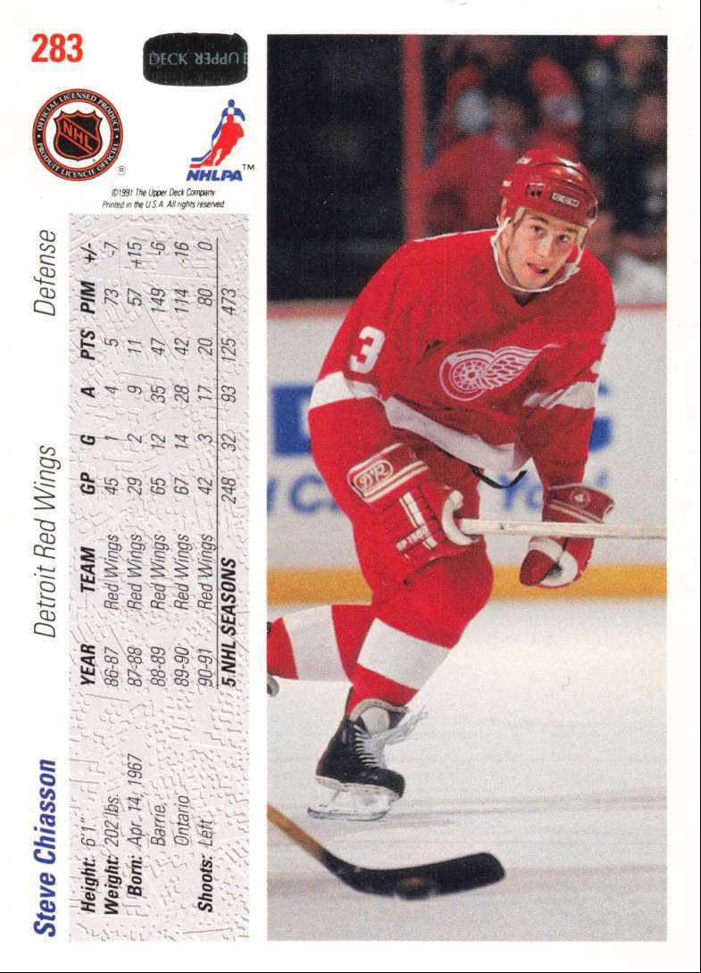1991-92 Upper Deck Hockey Steve Chiasson Detroit Red Wings #283 | eBay