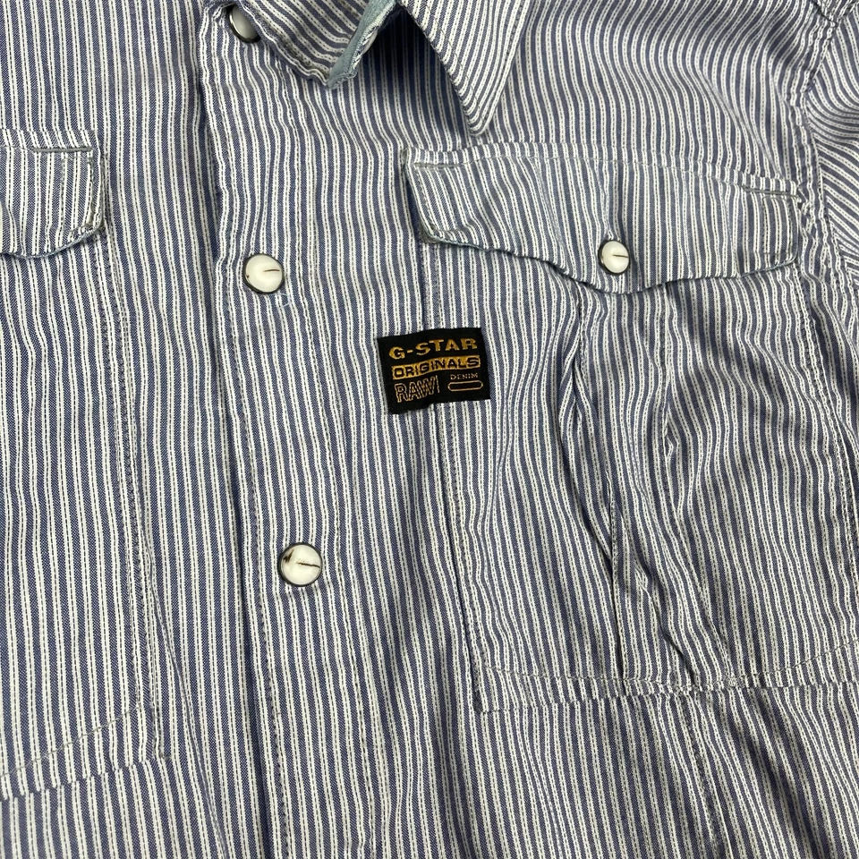 Camisa Denim G Star Para Hombres XL Azul Perla Occidental A Presión Nogal Rayas 330 Calce Ajustado Foto 2 de 4