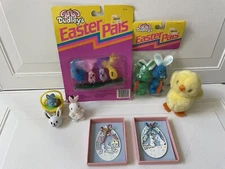 VTG Dudley's Easter BUNNY Chicks Pals BUNNIES Basket Egg Ornaments Wind Up LOT