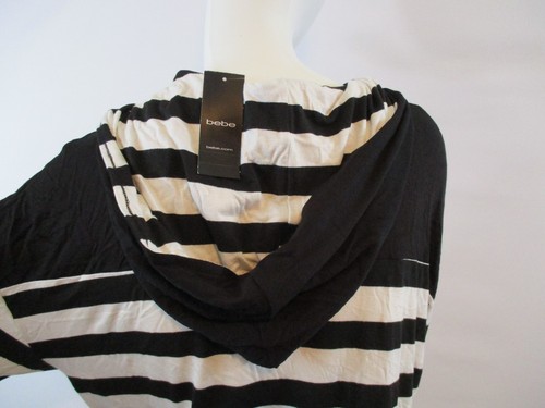 NWT BEBE SIZE M Striped Hoodie Top Laid-back hoodie top in standout black and wh - Picture 8 of 10