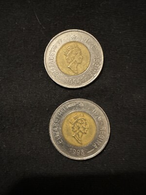 Canada 2 Dollar Coin 1996 2 Coins  Queen Elizabeth II Bi-metallic as pictured