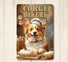 Corgi Bakery dog baking chef cooking funny metal tin wall art kitchen plaque