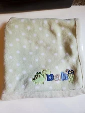 Lepper Green Polka Dot Dinosaur Dino Turtle Baby Fleece Blanket EUC HTF Rare