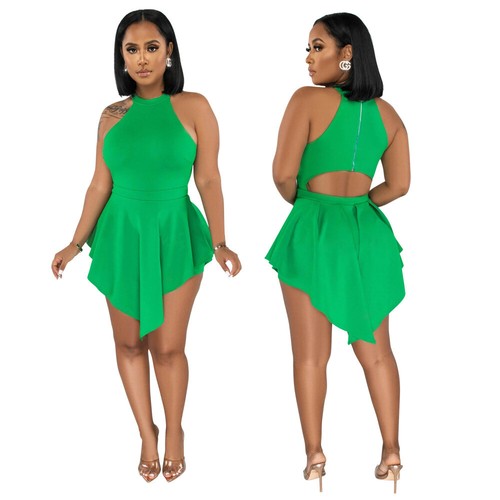 New Sexy Solid Color Backless Short Jumpsuit with Ruffled Edges - Picture 19 of 27