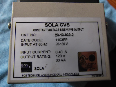 SOLA CVS 23-13-030-2 CONSTANT VOLTAGE SINE WAVE OUTPUT 120VAC
