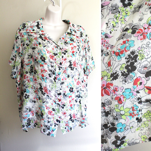 Vintage 60s Shirt Cherie Womens 1X Plus Silk Crepe Chiffon Floral Semi Sheer - Picture 3 of 7