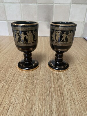 Vintage Spathas Keramik Handarbeit 24k Gold Tassen x 2