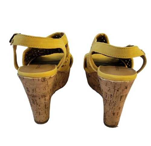 Maurices Jessie Woven Wedge Sandles Sz 8M Yellow Faux Suede Cork Wedge - Picture 4 of 14