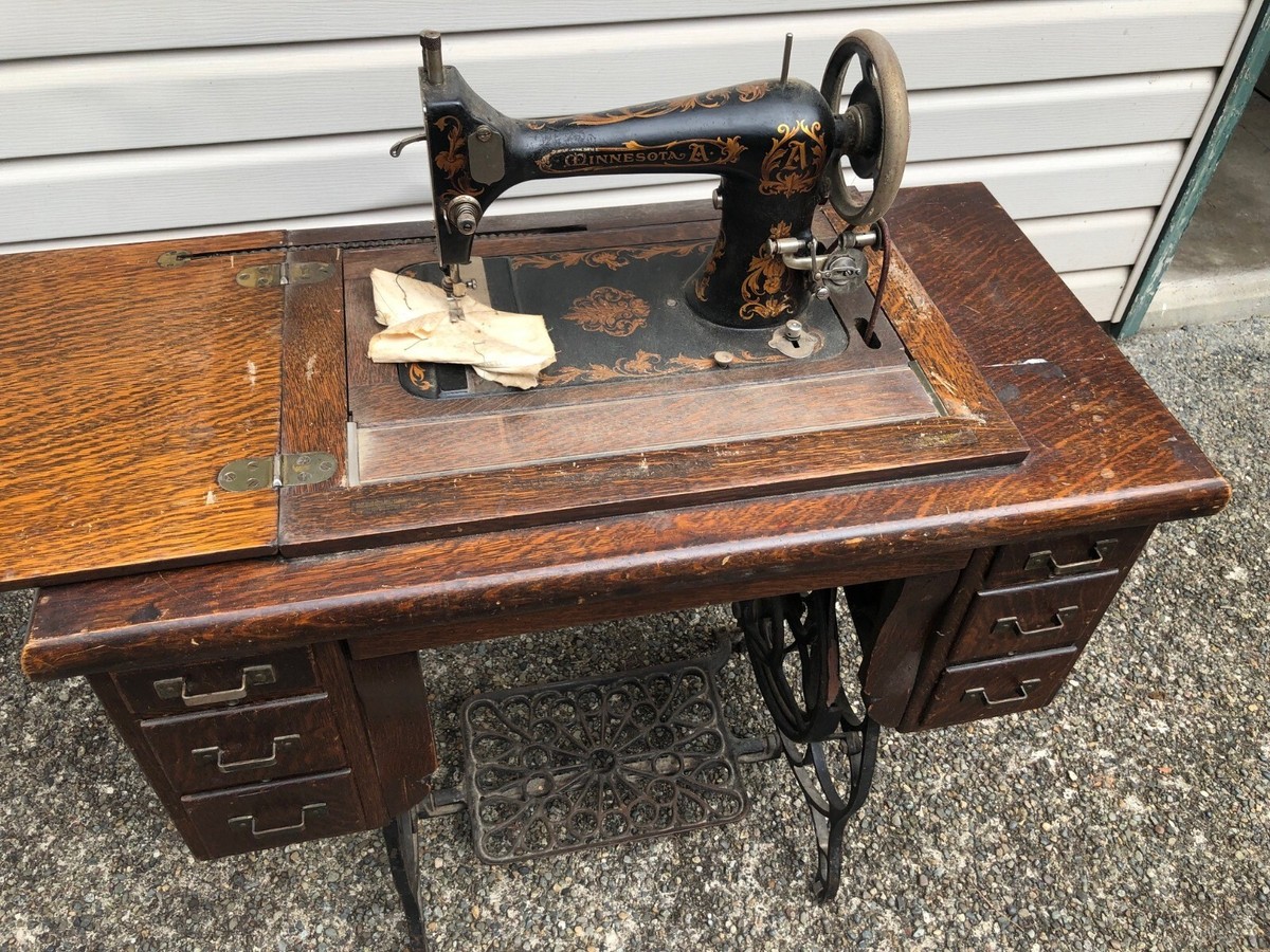 Antique Minnesota Pedal Sewing Machine in wood cabinet | eBay