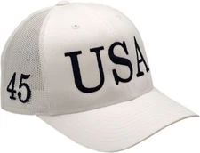 USA Trump Hat 45th & 47th President Snapback Trucker Mesh White