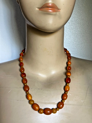 Collier Ancien En Perles D'ambre - Longueur Mi-longue - Style Rétro - Occasion