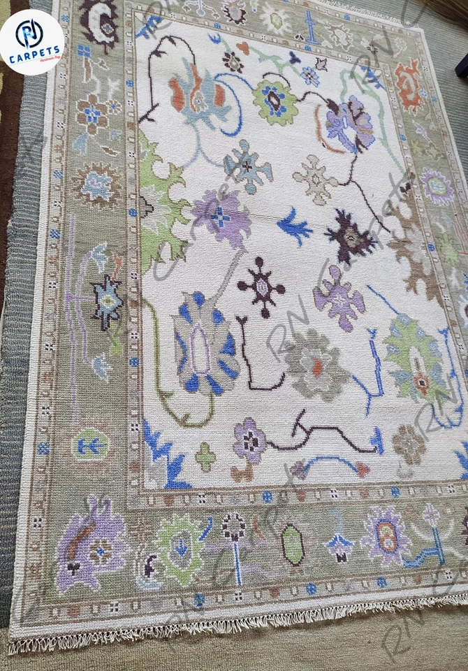 Alfombras Oushak grises lvory para sala de estar 8x10, 9x12, 6x9 alfombras anudadas a mano Foto 3 de 4