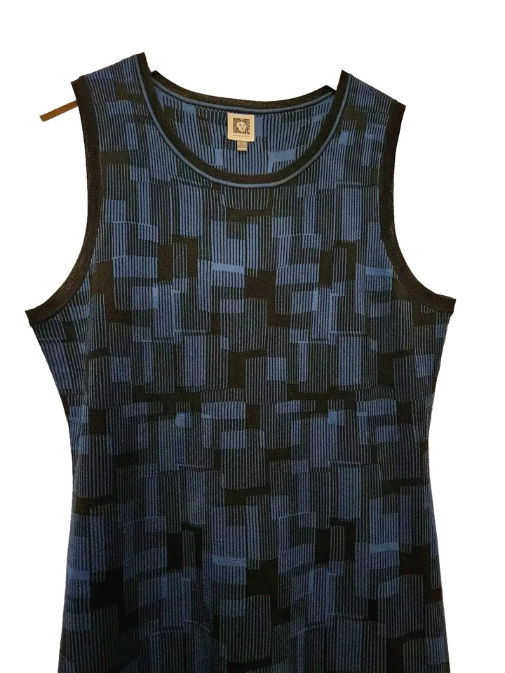 Anne Klein Women's Dress XL Blue Black Sleeveless Stretch Sheath Pullover  - Image 4 of 4