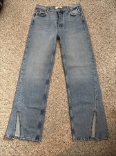 We The Free Women's Jeans Long Lines Slit Bottom Straight Leg Button Fly Sz 28