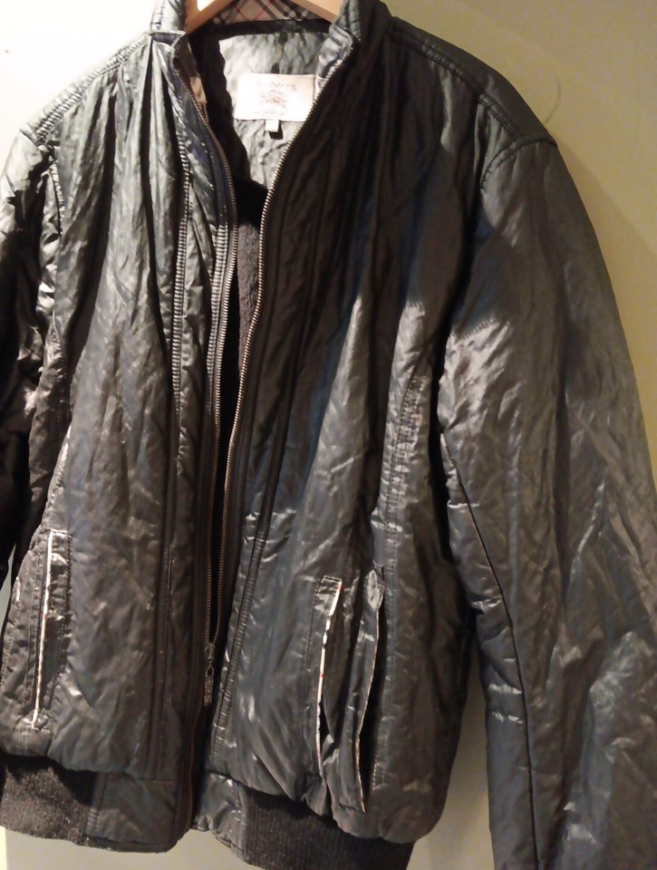 Vintage BURBERRY BLACK Lined Slick Bomber Jacket Mens 2XL XXL MADE IN