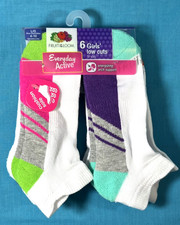 NIP 6-Pair Low Cut Socks/Liners Fruit of the Loom Sz 4-10 Girls/Womens