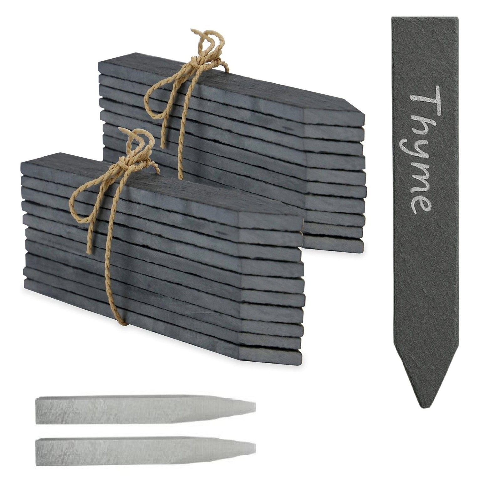 Slate Garden Markers & Chalk Plant Herb Labels Greenhouse Stakes Set of 20