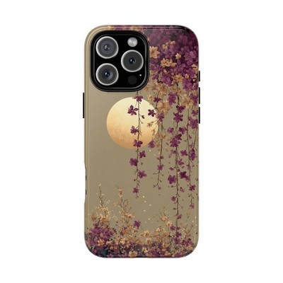 Boho Moon Purple Floral Vines Phone Case for iPhone, Samsung Galaxy, Pixel