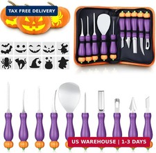 10 Piece Professional Halloween Pumpkin Carving Kit with Stencils, Heavy Duty St
