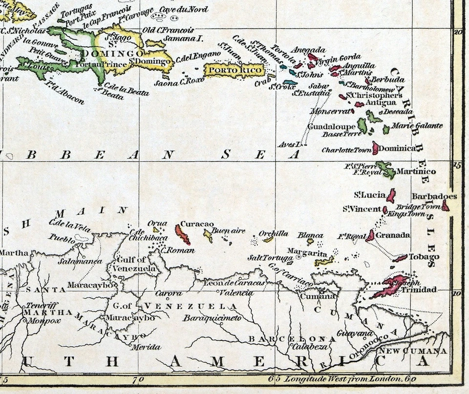Mapa John Russell 1817 Indias Occidentales Caribe Cuba Jamaica Bahamas Antiqua PR FL Foto 4 de 4