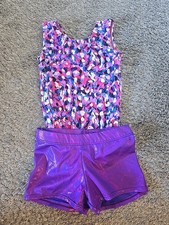 Garland Girls Leotard With Matching Shorts Child Large Purple Gymnastics Dance