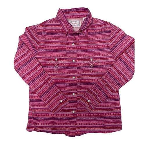 Panhandle Western Pink Purple Aztec Pearl Snap Long Sleeve Shirt Girls Medium