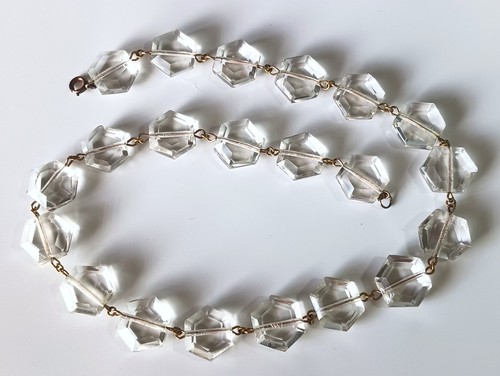 Vintage Necklace: Clear Crystal Honeycomb (Hexagon) Beads on Gold-filled Chain - Picture 4 of 10