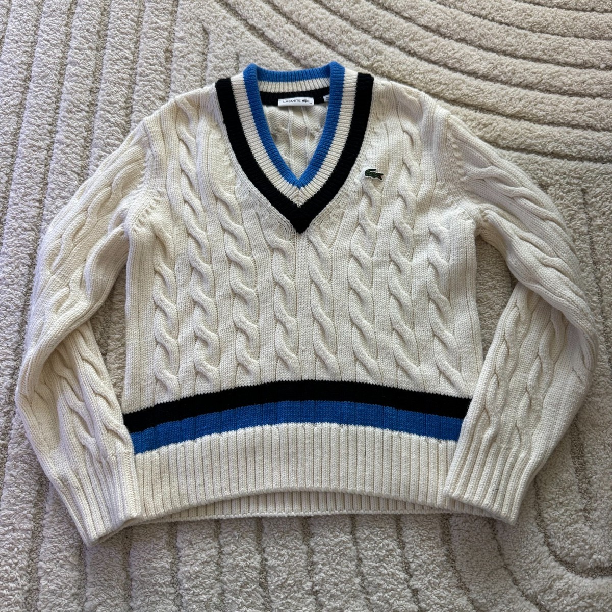 Lacoste Women's Wool V-Neck Cable Knit Sweater Size 36 | eBay
