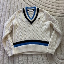 Lacoste Women's Wool V-Neck Cable Knit Sweater Size 36