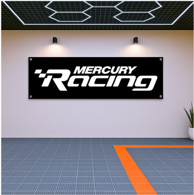 Mercury Racing Flag Banner 71x24 Boat Garage Wall Decor Motorsport Fan