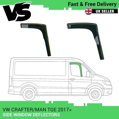 VANSTYLE FOR VW CRAFTER MAN TGE 2017+ VAN SIDE WINDOW DEFLECTORS SMOKED RAIN GUARD TINTED
