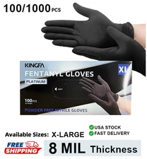 8 Mil Black Nitrile Exam Grade Heavy Duty XL Powder-Free 100/1,000 PC (X-LARGE)