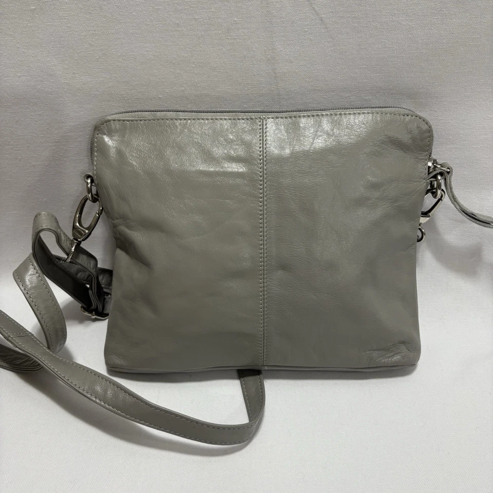 Latico Leathers Gray Crossbody Purse 100% Leather Floral Lined Organizer Bag USA - Image 2 of 4