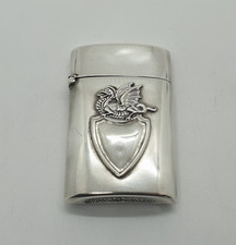 Sterling Silver Vesta Case Match Safe Holder Griffin & Shield Design