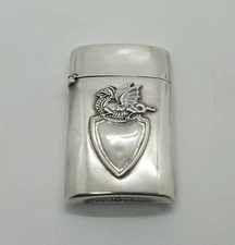 Sterling Silver Vesta Case Match Safe Holder Griffin & Shield Design