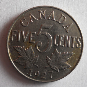 1927 CANADA 5 CENT - AU - Excellent Silver Coin - Lot U10