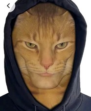 New! 3D Morris The Cat Ski Balaclava Mesh Face Mask Costume Orange White Kitten