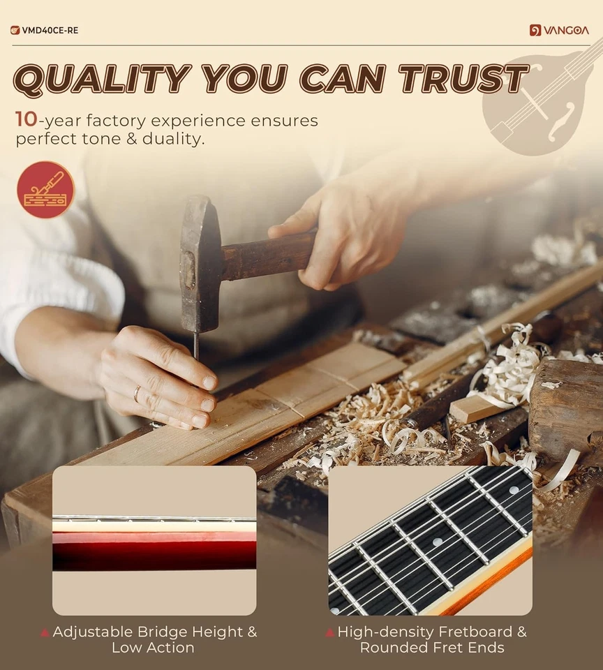 Mandolina Eléctrica Acústica Caoba 8 Cuerdas Principiante Adultos Adolescentes Foto 4 de 4