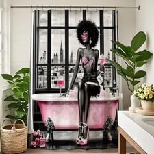 African American Black Girl Shower Curtain Woman Women Shower Curtains Set fo...