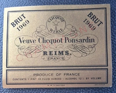 Vintage 1969 Orginal Unused Veuve Clicquot Ponsardin Label Only - Image 1 of 2