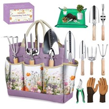 Set Attrezzi da Giardino 9 Pezzi Resistenti con Borsa Floreale - Regalo Perfetto per Giardinieri