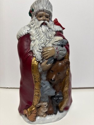 Vintage Ceramic St Nicholas Santa with lamb and Forest Animals bear rabbit wolf