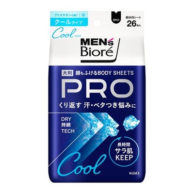 Men's Biore Face and Body Sheets PRO Cool Type Ice Soap Scent 26 Sheets Japan