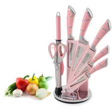 8PCS Kitchen Knives Set Stainless Steel w/Block Super Sharp Chef's Knife Cleaver