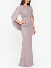 Betsy  Adam Blush Sparkle Cape-Sleeve Evening Gown