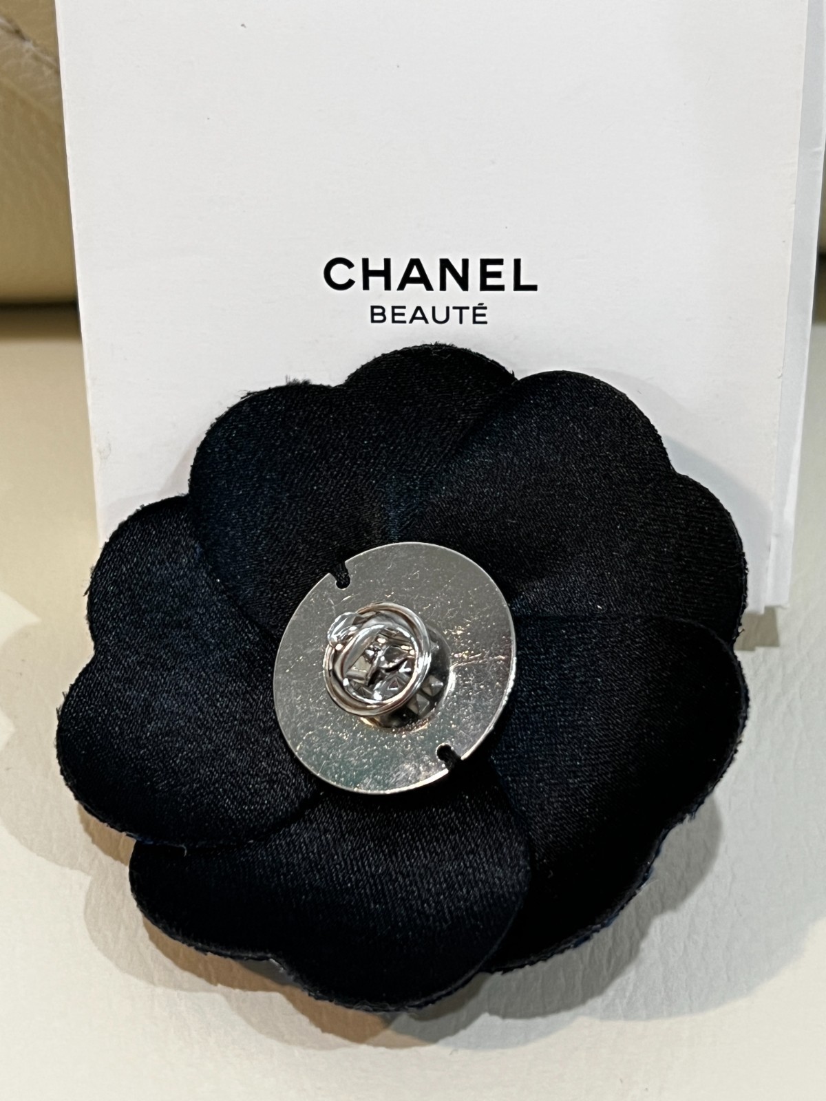 Chanel Camellia Flower - converted to brooch/pin - Navy Blue & Gold NEW IN BOX thumbnail 2