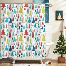 Christmas Tree Shower Curtain Multicolored Little Christmas Tree Waterproof P...
