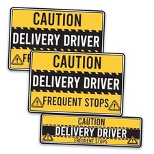Caution Frequent Stops Delivery Driver Yellow/Black - 8x12 3x10 - 3 Pack